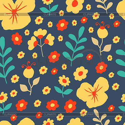 Seamless pattern with summer flowers and leaves | Stock Vector Graphics |ID 6155455