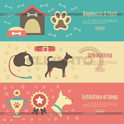 Mascota retro conjunto de banner horizontal plana. para | Ilustración vectorial de stock |ID 5503281
