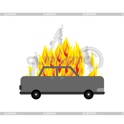 Coche en llamas . El coche está en llamas | Ilustración vectorial de stock |ID 7395263
