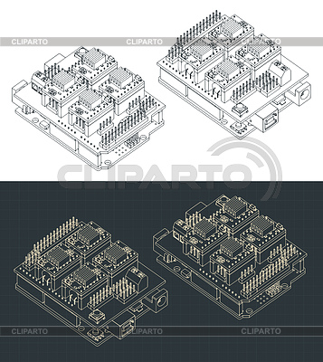 Planos isométricos de Arduino Uno y CNC Shield | Ilustración vectorial de stock |ID 7386373