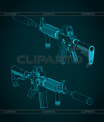 Automatischer Karabiner M4A1 isometrische Blaupausen | Stock Vektorgrafik |ID 7649880