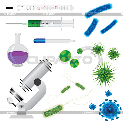 Conjunto de instrumentos médicos y bacterias | Ilustración vectorial de stock |ID 5097662