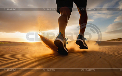 Athlete runs in the desert on the sand, marathon, close | High resolution stock photo |ID 7652532