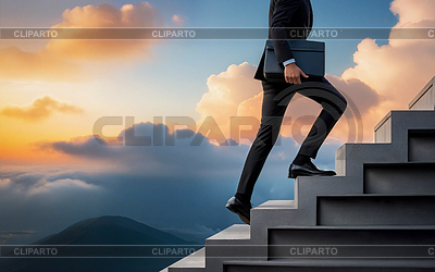 A man in a suit climbs the stairs against a background  | High resolution stock photo |ID 7652546