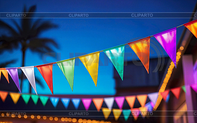 Banderas festivas multicolores forma triangular en el par | Ilustración de alta resolución |ID 7653394