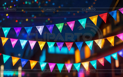Banderas festivas multicolores forma triangular en el par | Ilustración de alta resolución |ID 7653397