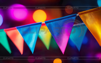 Banderas de festival multicolores forma triangular en una noche | Ilustración de alta resolución |ID 7653425