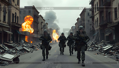 Soldier In Abandoned City AI Generative | High resolution stock photo |ID 7646146