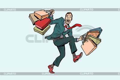 Hombre divertido con las compras en venta | Ilustración vectorial de stock |ID 6685282