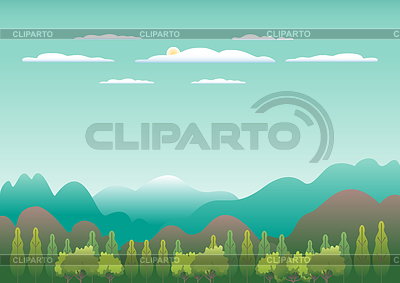 Paisaje de colinas en diseño de estilo plano. Valle | Ilustración vectorial de stock |ID 7257059
