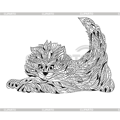 Монохромный zentagle кошку. цвет | Векторный клипарт |ID 5673687