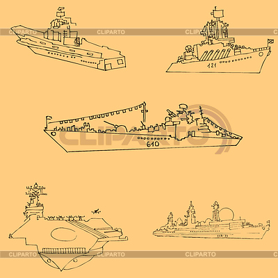 Buques de guerra. Dibuja a mano. Dibujo a lápiz a mano. | Ilustración vectorial de stock |ID 7352807