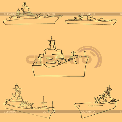Buques de guerra. Dibuja a mano. Dibujo a lápiz a mano. | Ilustración vectorial de stock |ID 7352809