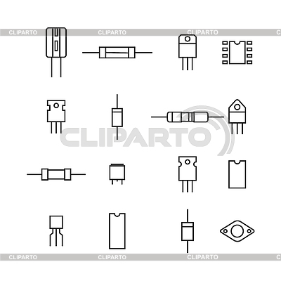 Componentes electrónicos y de radio de línea delgada, | Ilustración vectorial de stock |ID 6520580