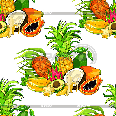 Бесшовный фон экзотические фрукты pandan banana avocad | Векторный клипарт |ID 6662502