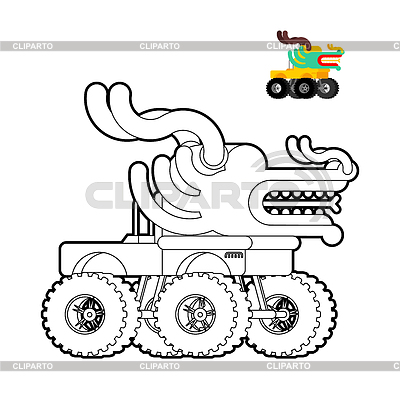 Libro para colorear Monster Truck Dragon. Coche animal en | Ilustración vectorial de stock |ID 6953871