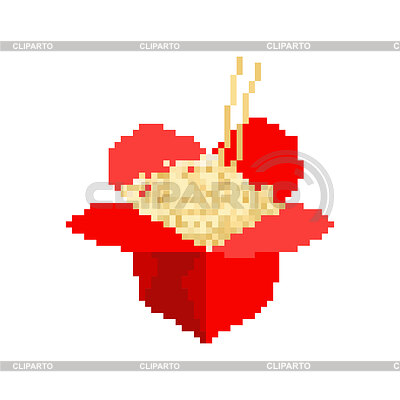 Fideos chinos en caja pixel art. 8 bit | Ilustración vectorial de stock |ID 7653447